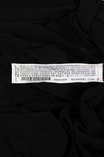 Zara Women Blouse Black Round Neck Tie 3/4 Sleeve Polyester Size M