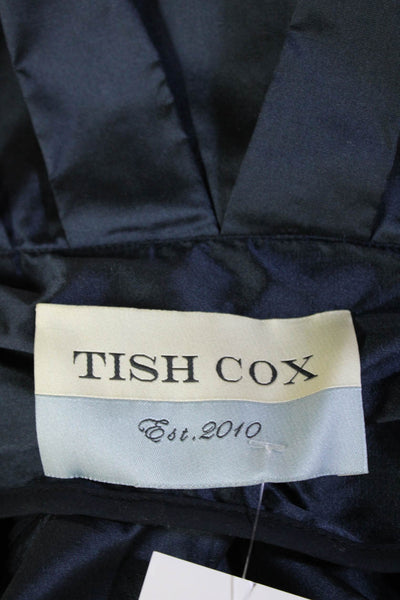 Tish Cox Womens Designer Dark Blue Silk Blend Long Sleeve Blouse Size 2XS