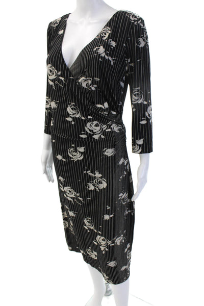 David Meister Womens Black Wrap Dress Long 3/4 Sleeve V Neck Size 12