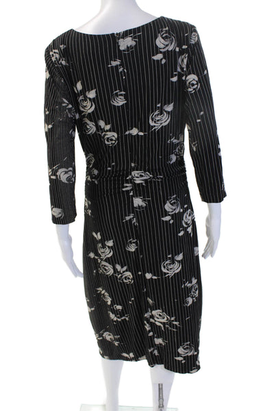 David Meister Womens Black Wrap Dress Long 3/4 Sleeve V Neck Size 12