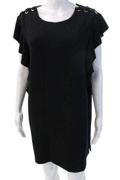 Neiman Marcus Women Shift Dress Black Round Neck Lace Up Size L