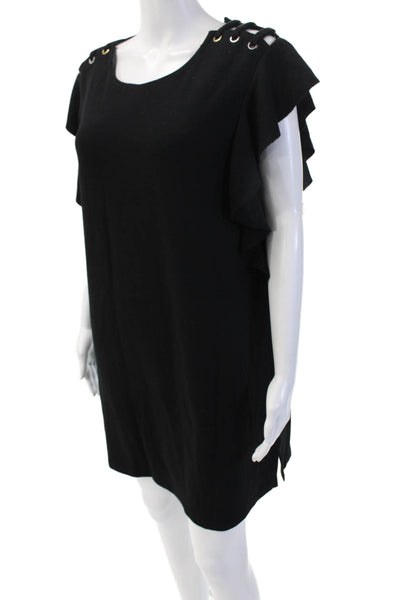 Neiman Marcus Women Shift Dress Black Round Neck Lace Up Size L