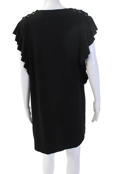 Neiman Marcus Women Shift Dress Black Round Neck Lace Up Size L