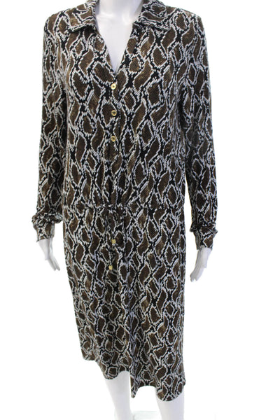 Michael Michael Kors Women Shirt Dress Black Animal Print Long Sleeve Size M