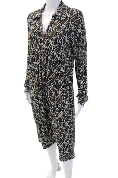 Michael Michael Kors Women Shirt Dress Black Animal Print Long Sleeve Size M