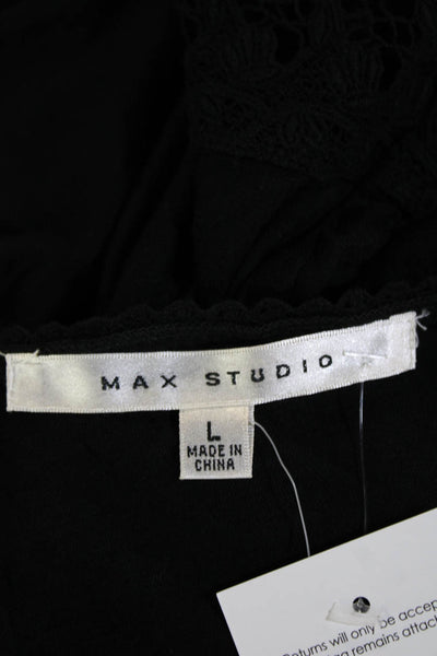 Max Studio Women Tunic Black 3/4 Sleeve Round Neck Rayon Solid Bohemian Size L