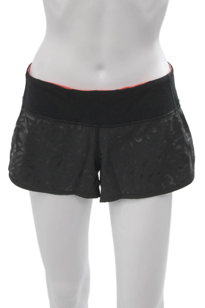 Lululemon Women Black Animal Print Zip Shorts Nylon Blend Size 6