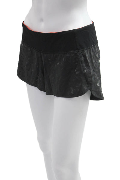 Lululemon Women Black Animal Print Zip Shorts Nylon Blend Size 6