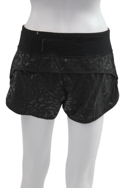 Lululemon Women Black Animal Print Zip Shorts Nylon Blend Size 6