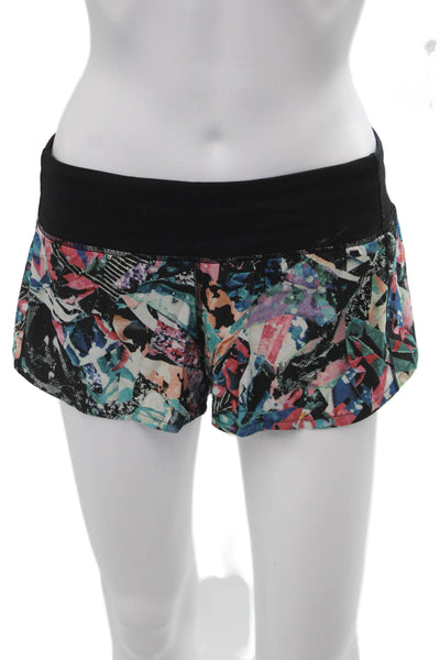 Lululemon Women Black Graphic Nylon Blend Zip Shorts Size 6