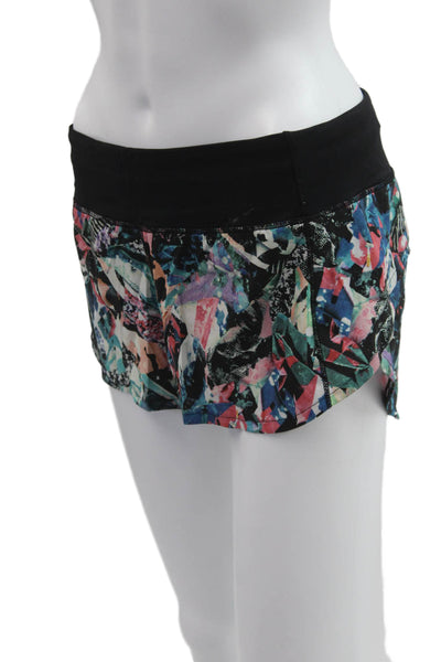 Lululemon Women Black Graphic Nylon Blend Zip Shorts Size 6