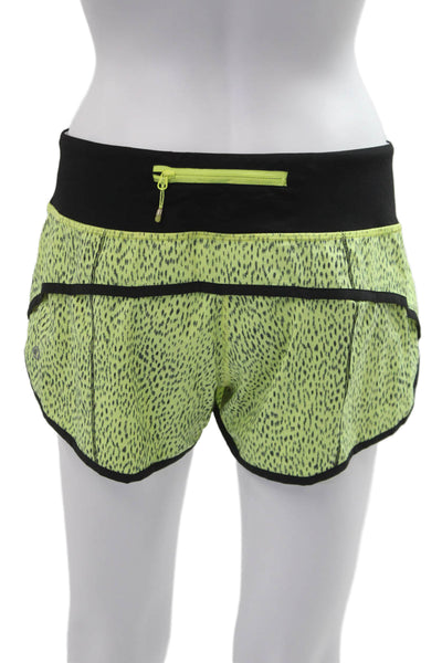 Lululemon Womens Black Animal Print Zip Shorts Nylon Blend Size 6
