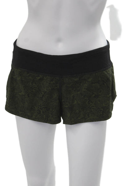 Lululemon Women Black Floral Army Drawstring Nylon Blend Shorts Size 6
