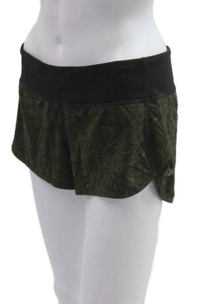 Lululemon Women Black Floral Army Drawstring Nylon Blend Shorts Size 6