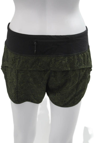 Lululemon Women Black Floral Army Drawstring Nylon Blend Shorts Size 6