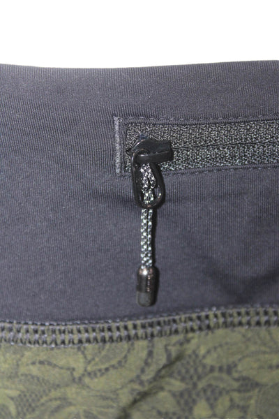 Lululemon Women Black Floral Army Drawstring Nylon Blend Shorts Size 6