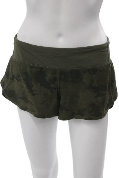 Lululemon Womens Camouflage Green Nylon Blend Zip Shorts Size 6