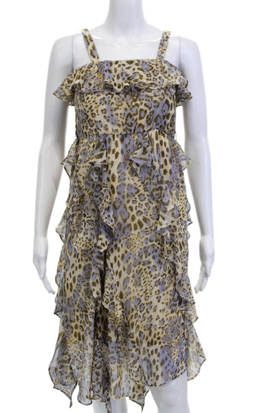 Bardot Girls Animal Print Sleeveless Ruffled Mini Dress Beige Size 8