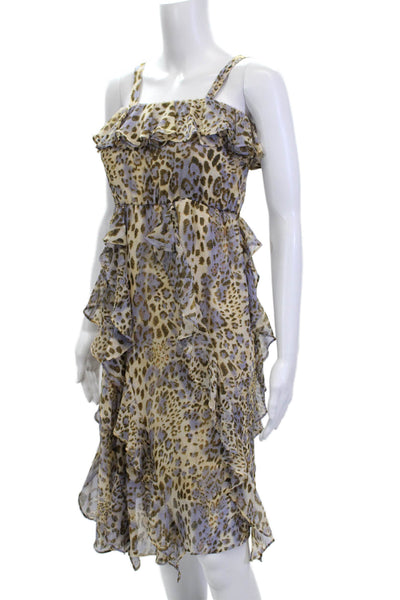 Bardot Girls Animal Print Sleeveless Ruffled Mini Dress Beige Size 8