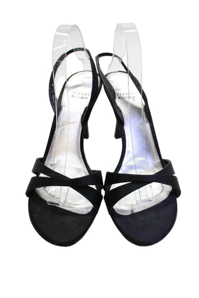 Stuart Weitzman Womens Stiletto Satin Slingback Sandals Black Size 10M