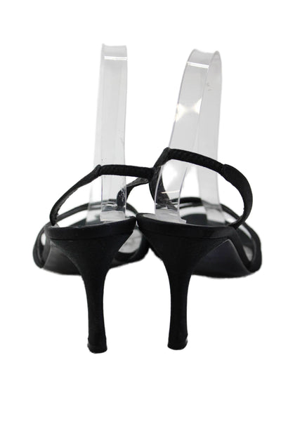 Stuart Weitzman Womens Stiletto Satin Slingback Sandals Black Size 10M