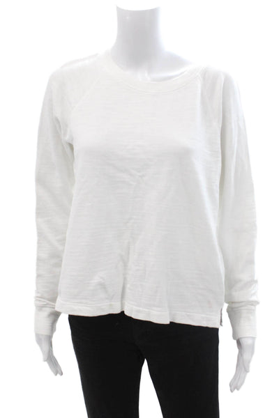J Crew Women Pullover Sweatshirt White Cotton Long Sleeve Crew Neck Size M
