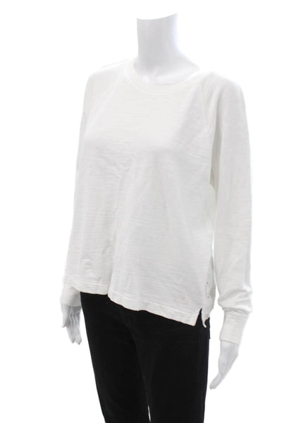 J Crew Women Pullover Sweatshirt White Cotton Long Sleeve Crew Neck Size M