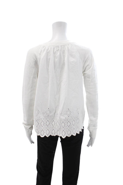 J Crew Women Pullover Sweatshirt White Cotton Long Sleeve Crew Neck Size M