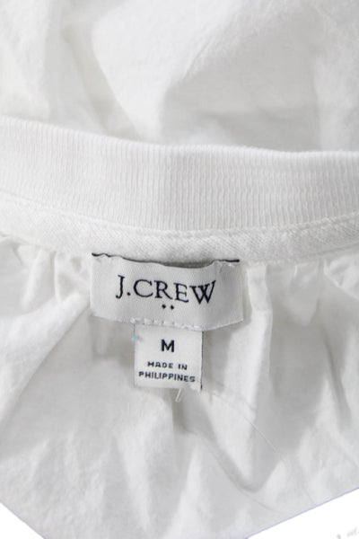 J Crew Women Pullover Sweatshirt White Cotton Long Sleeve Crew Neck Size M