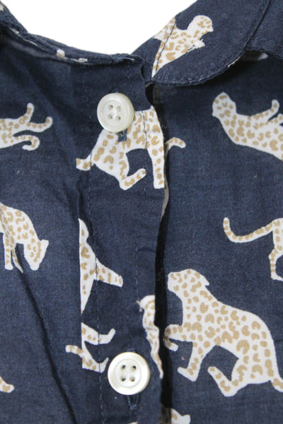 J Crew Womens Dark Blue Animal Print Button-Up Long Sleeve Cotton Size M