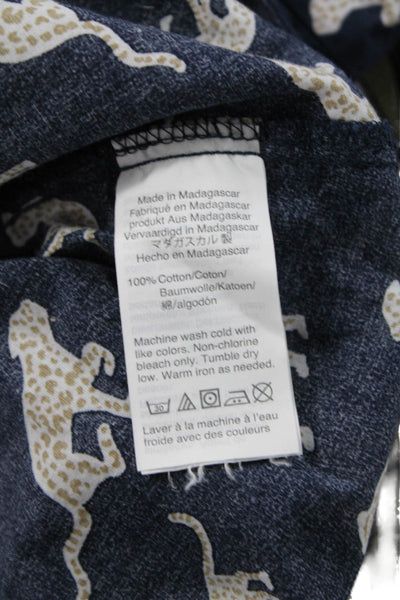 J Crew Womens Dark Blue Animal Print Button-Up Long Sleeve Cotton Size M