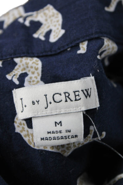 J Crew Womens Dark Blue Animal Print Button-Up Long Sleeve Cotton Size M