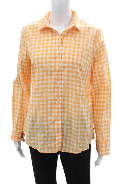 J Crew Womens Orange Check Cotton Collared Button Up Shirt Long Sleeve Size M