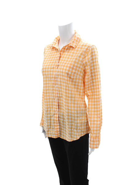 J Crew Womens Orange Check Cotton Collared Button Up Shirt Long Sleeve Size M