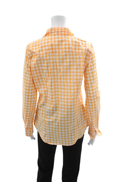 J Crew Womens Orange Check Cotton Collared Button Up Shirt Long Sleeve Size M