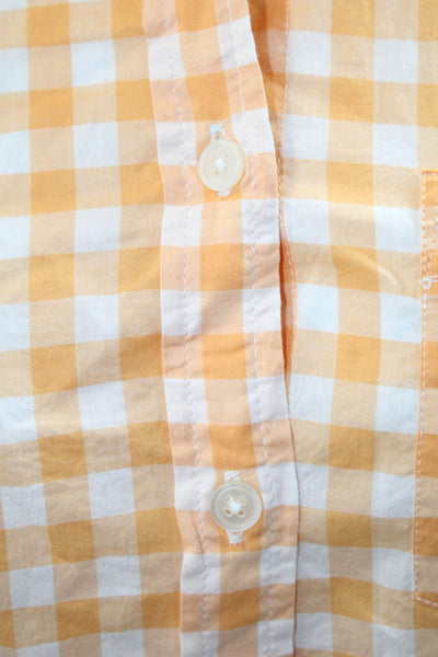 J Crew Womens Orange Check Cotton Collared Button Up Shirt Long Sleeve Size M