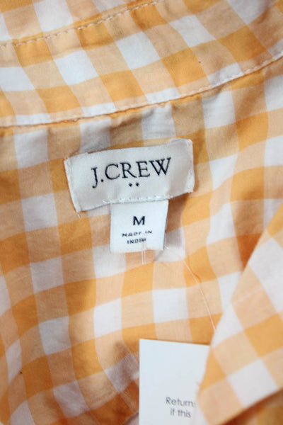 J Crew Womens Orange Check Cotton Collared Button Up Shirt Long Sleeve Size M