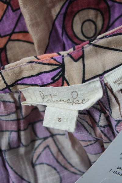Let Me Be Women Tunic V-Neck Geometric Beige Long Sleeve Button Up Size S