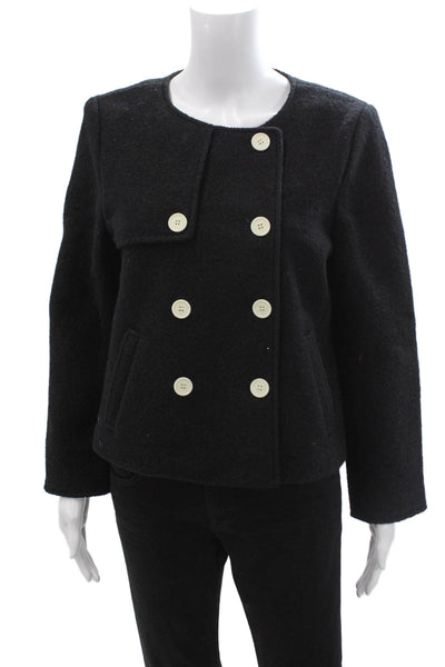 J Crew Womens Pea Coat Black 100% Wool Button Closure Long Sleeve Size M