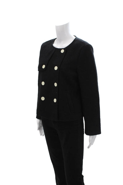 J Crew Womens Pea Coat Black 100% Wool Button Closure Long Sleeve Size M