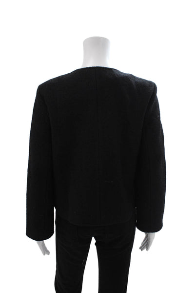 J Crew Womens Pea Coat Black 100% Wool Button Closure Long Sleeve Size M