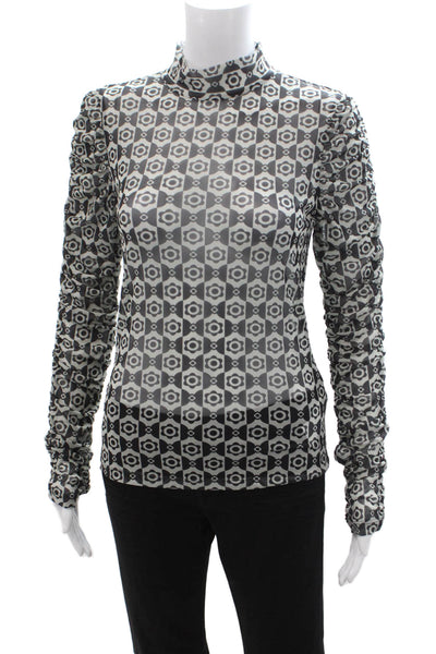 Maeve Anthropologie Womens Black Geometric Mock Neck Long Sleeve Top Size M