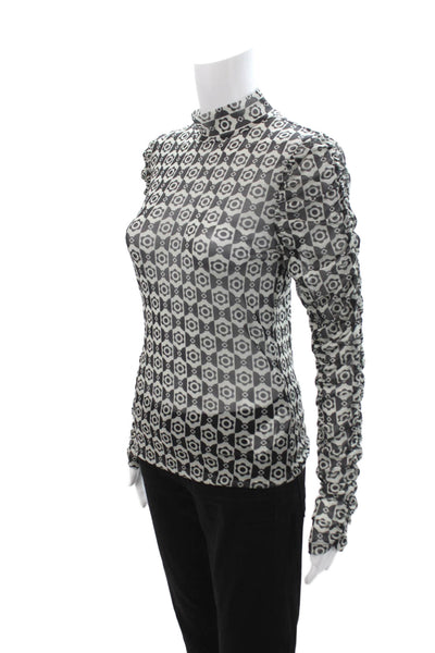 Maeve Anthropologie Womens Black Geometric Mock Neck Long Sleeve Top Size M