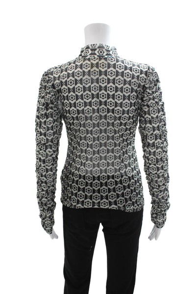 Maeve Anthropologie Womens Black Geometric Mock Neck Long Sleeve Top Size M