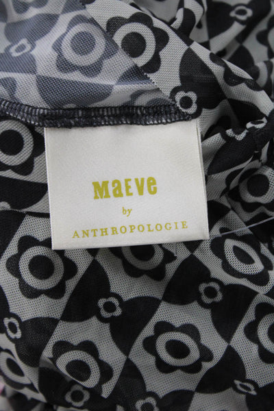 Maeve Anthropologie Womens Black Geometric Mock Neck Long Sleeve Top Size M