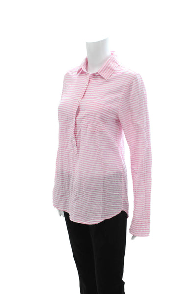 J Crew Women Collared Striped Button-Up Linen Blend Long Sleeve Top Size 4