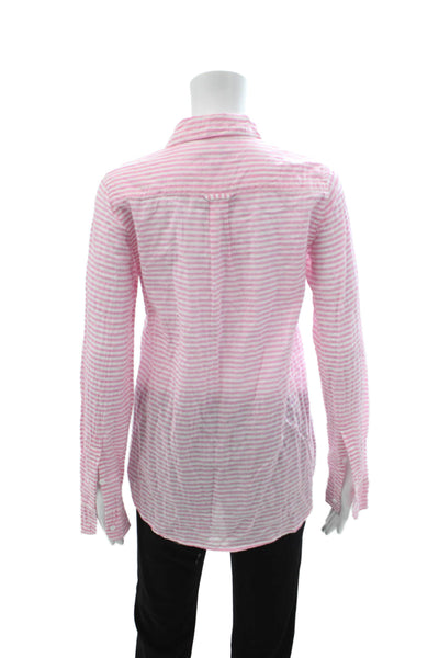 J Crew Women Collared Striped Button-Up Linen Blend Long Sleeve Top Size 4