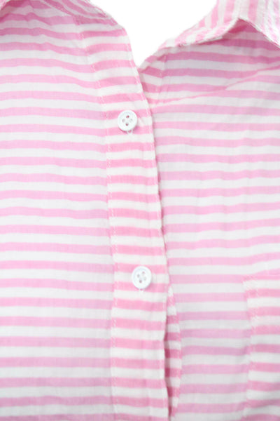 J Crew Women Collared Striped Button-Up Linen Blend Long Sleeve Top Size 4