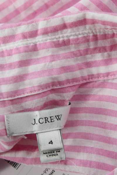 J Crew Women Collared Striped Button-Up Linen Blend Long Sleeve Top Size 4