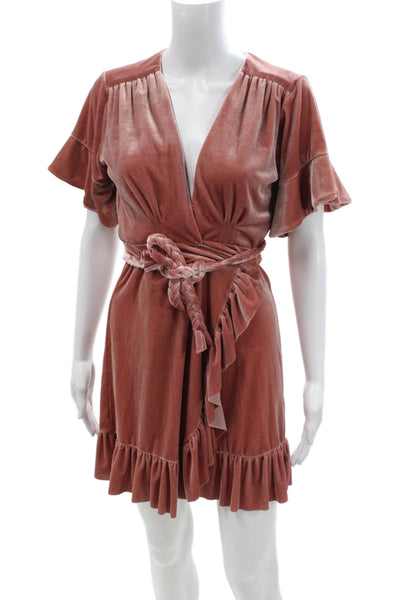 Misa Women Wrap Mini Dress Brown V-Neck Short Sleeve 100% Viscose Size XS